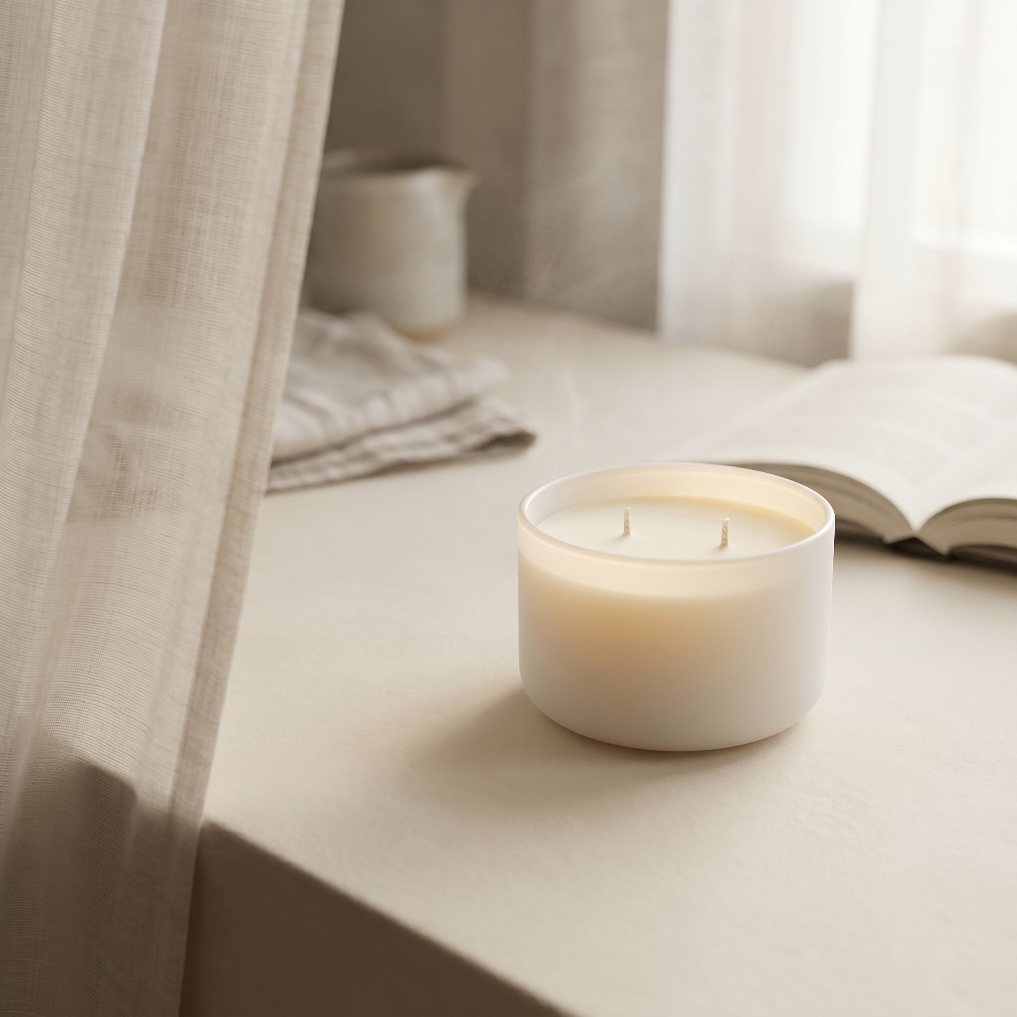 Elvra Lumen Candle on a table with soft lighting and neutral colors